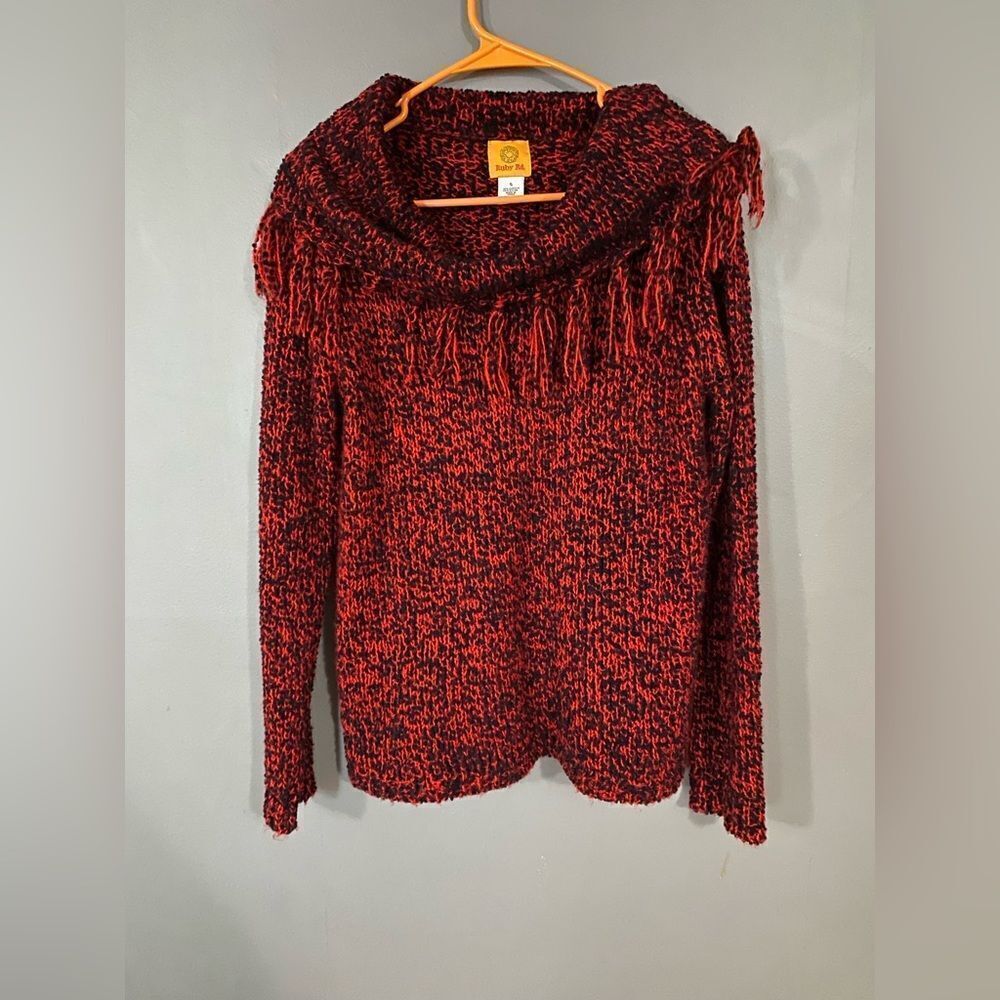 Ruby Rd Cowl Neck Fringe Sweater Size Small